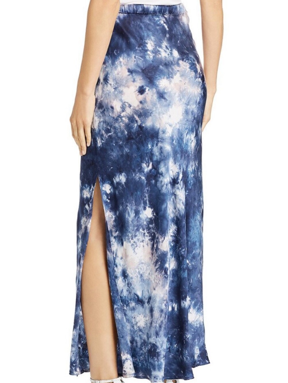 Young Fabulous & Broke Felicity Blue Tie Dye Print Satin Midi Skirt - Picture 2 of 9
